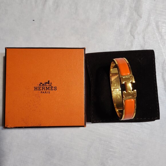 Hermes Enamel Narrow Clic Clac H Bracelet GM in Orange - Picture 1 of 8